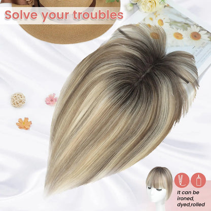 Human Hair Topper with Bangs | Hair Piece for Thinning Hair 💎