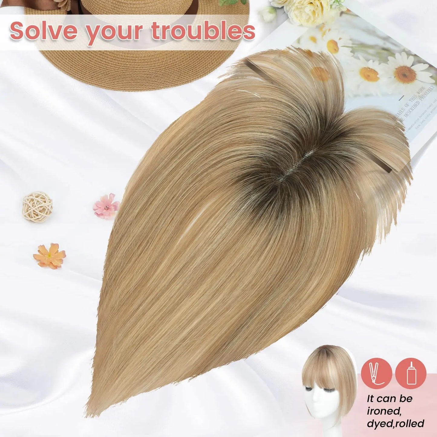 Human Hair Topper with Bangs | Hair Piece for Thinning Hair 💎