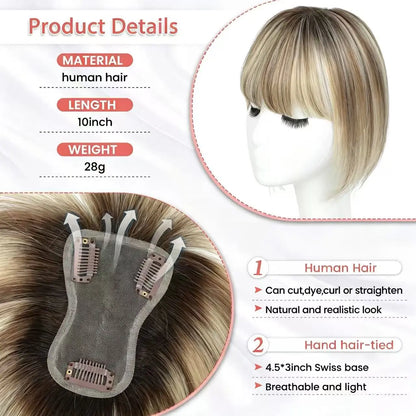 Human Hair Topper with Bangs | Hair Piece for Thinning Hair 💎