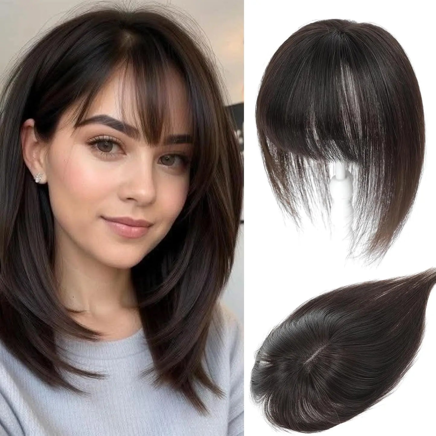 Human Hair Topper with Bangs | Hair Piece for Thinning Hair 💎